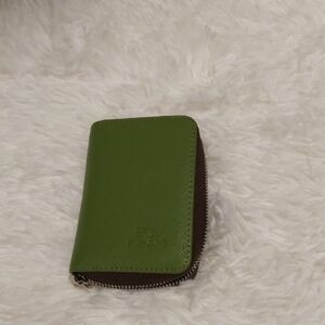 Green Leather Zip Wallet
